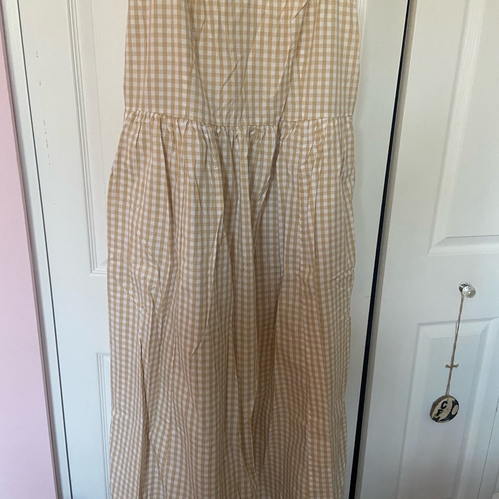 Old Navy Beige Gingham Maxi Dress